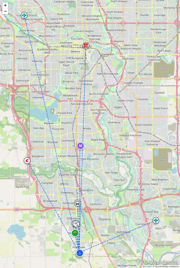 Daily accessibility map for 88 CREEKVIEW MR SW, Calgary showing nearby schools, grocery stores, parks, LRT stations and nearby amenities