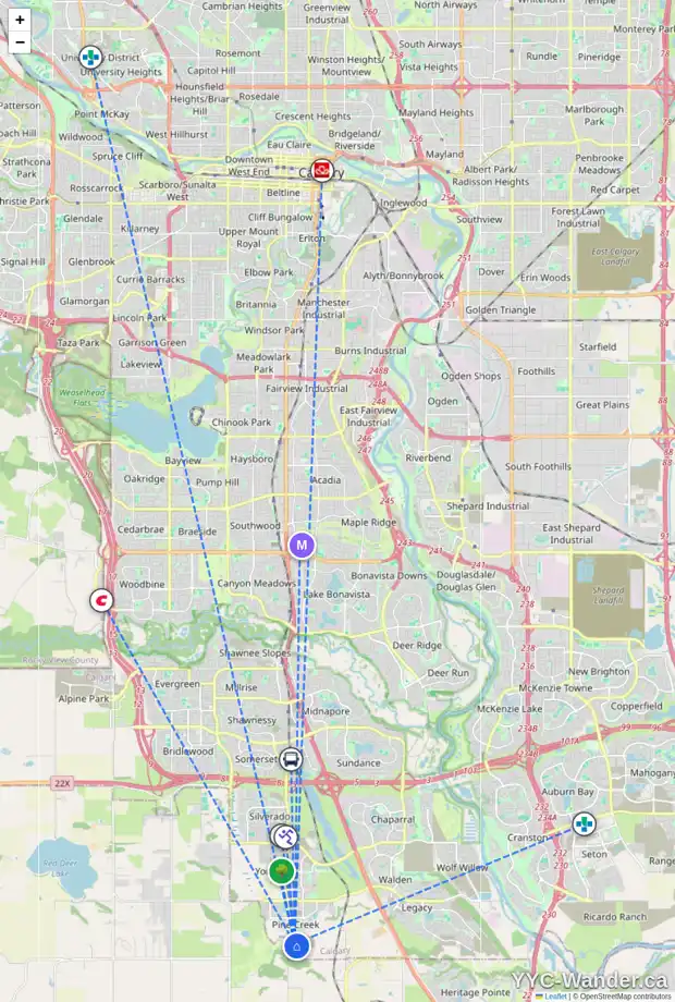 Daily accessibility map for 108 CREEKVIEW MR SW, Calgary showing nearby schools, grocery stores, parks, LRT stations and nearby amenities
