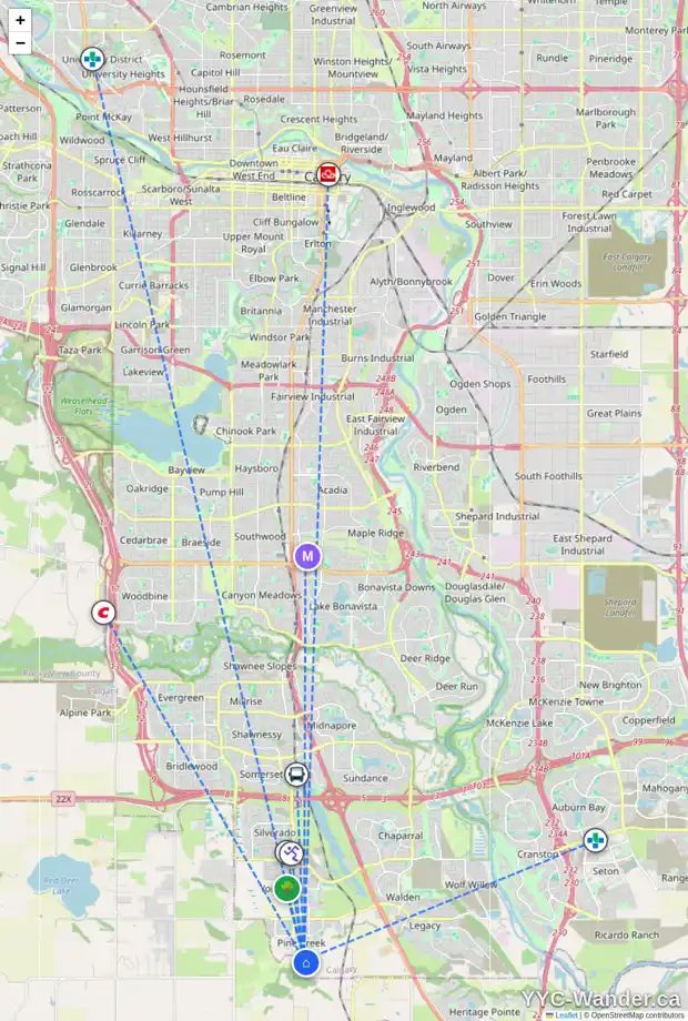 Daily accessibility map for 61 CREEKVIEW MR SW, Calgary showing nearby schools, grocery stores, parks, LRT stations and nearby amenities