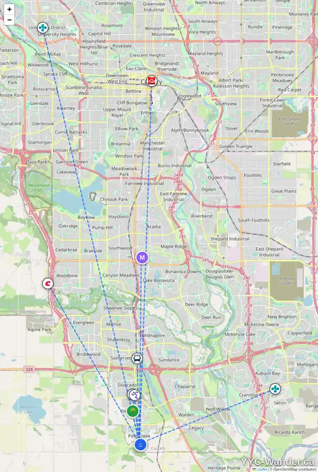 Daily accessibility map for 94 CREEKVIEW GD SW, Calgary showing nearby schools, grocery stores, parks, LRT stations and nearby amenities