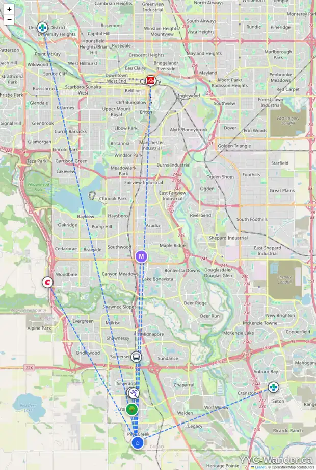 Daily accessibility map for 158 CREEKVIEW GD SW, Calgary showing nearby schools, grocery stores, parks, LRT stations and nearby amenities