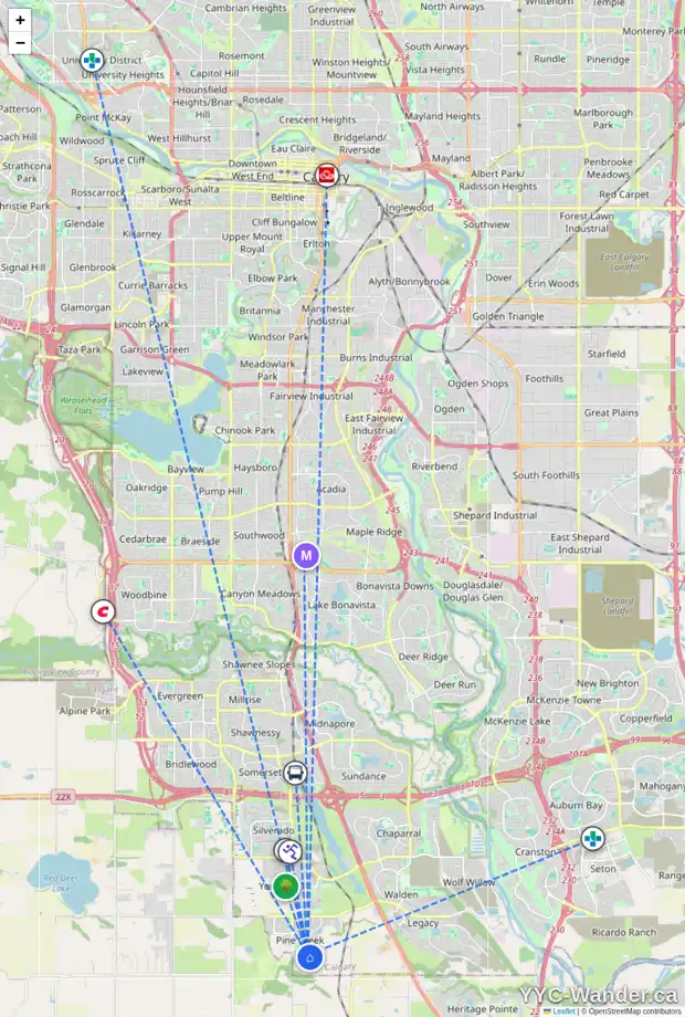 Daily accessibility map for 8 CREEKVIEW CM SW, Calgary showing nearby schools, grocery stores, parks, LRT stations and nearby amenities