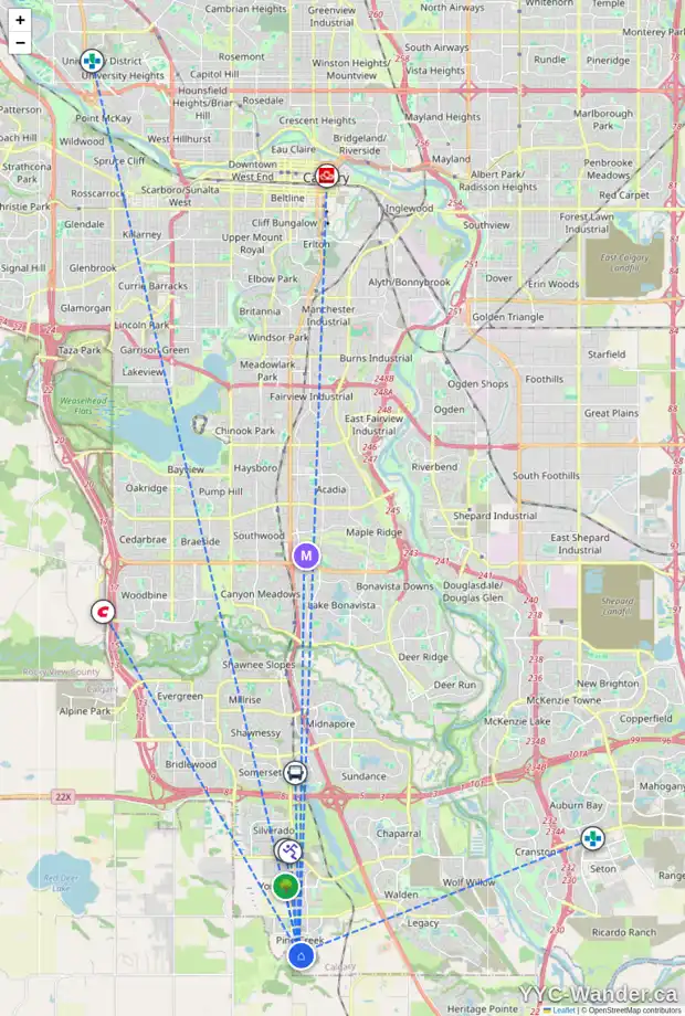 Daily accessibility map for 1049 CREEKVIEW DR SW, Calgary showing nearby schools, grocery stores, parks, LRT stations and nearby amenities
