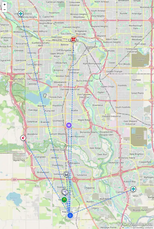 Daily accessibility map for 1245 CREEKVIEW DR SW, Calgary showing nearby schools, grocery stores, parks, LRT stations and nearby amenities