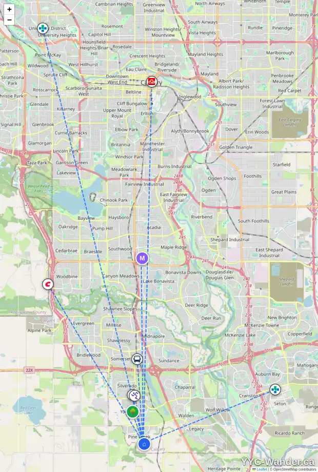 Daily accessibility map for 1225 CREEKVIEW DR SW, Calgary showing nearby schools, grocery stores, parks, LRT stations and nearby amenities