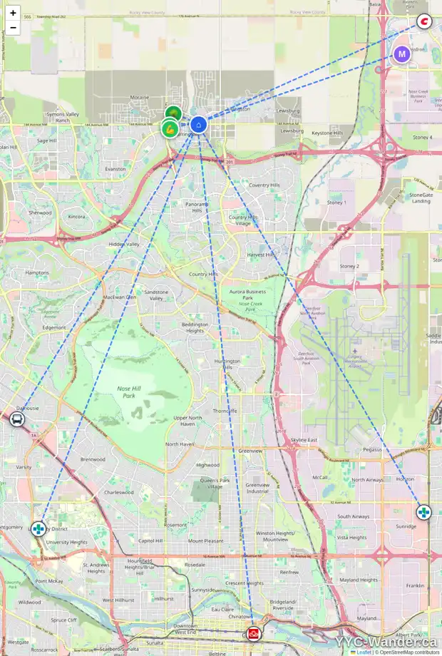 Daily accessibility map for 3101 55 LUCAS WY NW, Calgary showing nearby schools, grocery stores, parks, LRT stations and nearby amenities
