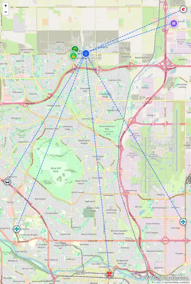 Daily accessibility map for 3106 55 LUCAS WY NW, Calgary showing nearby schools, grocery stores, parks, LRT stations and nearby amenities