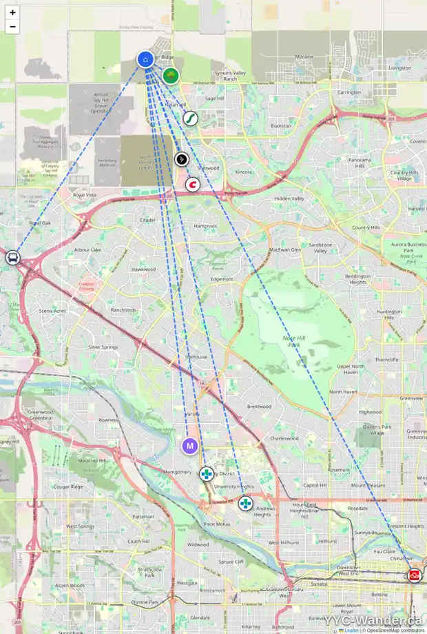 Daily accessibility map for 79 MARMOT GV NW, Calgary showing nearby schools, grocery stores, parks, LRT stations and nearby amenities