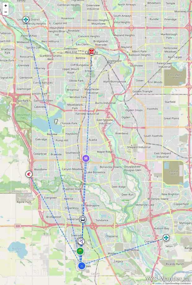 Daily accessibility map for 58 CREEKSIDE MR SW, Calgary showing nearby schools, grocery stores, parks, LRT stations and nearby amenities