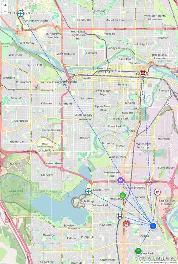Daily accessibility map for 10 8911 6 ST SE, Calgary showing nearby schools, grocery stores, parks, LRT stations and nearby amenities
