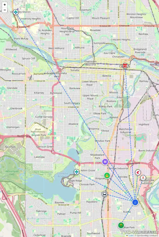 Daily accessibility map for 6 ALDERWOOD CL SE, Calgary showing nearby schools, grocery stores, parks, LRT stations and nearby amenities