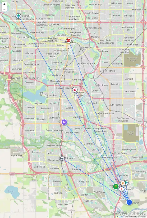 Daily accessibility map for 188 RICARDO RANCH AV SE, Calgary showing nearby schools, grocery stores, parks, LRT stations and nearby amenities