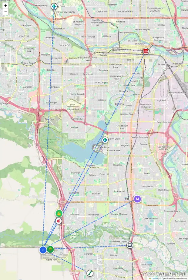 Daily accessibility map for 211 VERSANT GV SW, Calgary showing nearby schools, grocery stores, parks, LRT stations and nearby amenities