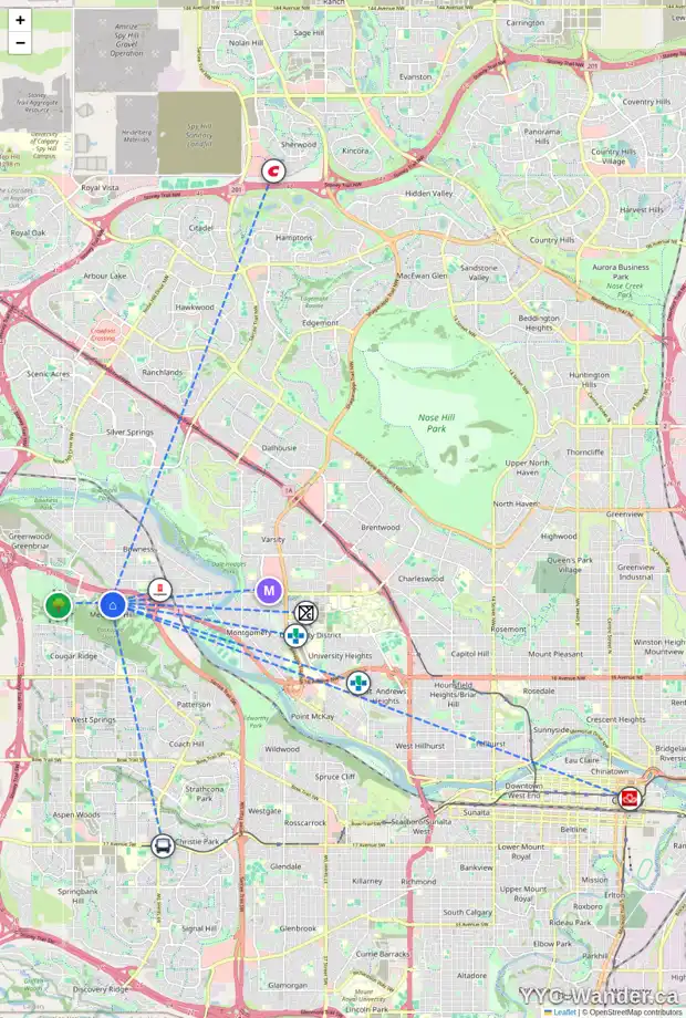 Daily accessibility map for 511 1453 NA'A DR SW, Calgary showing nearby schools, grocery stores, parks, LRT stations and nearby amenities
