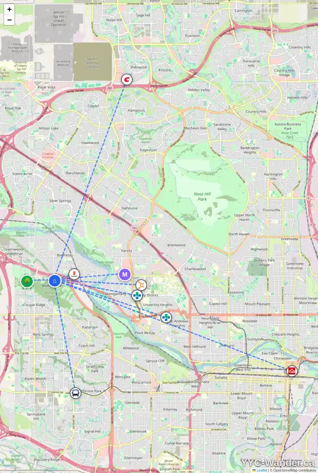 Daily accessibility map for 20 1453 NA'A DR SW, Calgary showing nearby schools, grocery stores, parks, LRT stations and nearby amenities