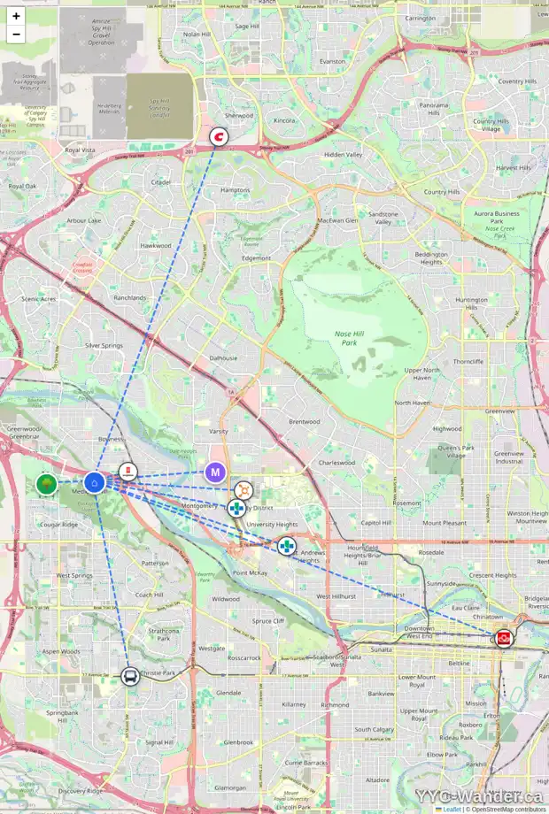 Daily accessibility map for 19 1453 NA'A DR SW, Calgary showing nearby schools, grocery stores, parks, LRT stations and nearby amenities