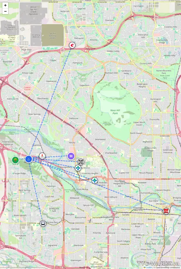 Daily accessibility map for 1465 NA'A DR SW, Calgary showing nearby schools, grocery stores, parks, LRT stations and nearby amenities