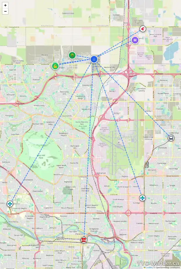 Daily accessibility map for 37 LEWISTON RD NE, Calgary showing nearby schools, grocery stores, parks, LRT stations and nearby amenities