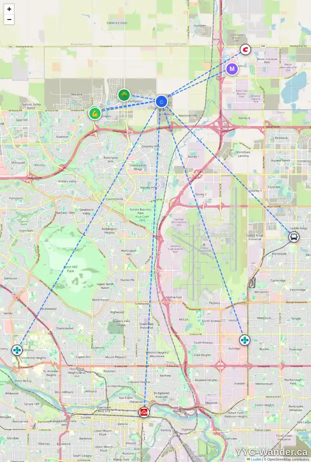 Daily accessibility map for 41 LEWISTON RD NE, Calgary showing nearby schools, grocery stores, parks, LRT stations and nearby amenities