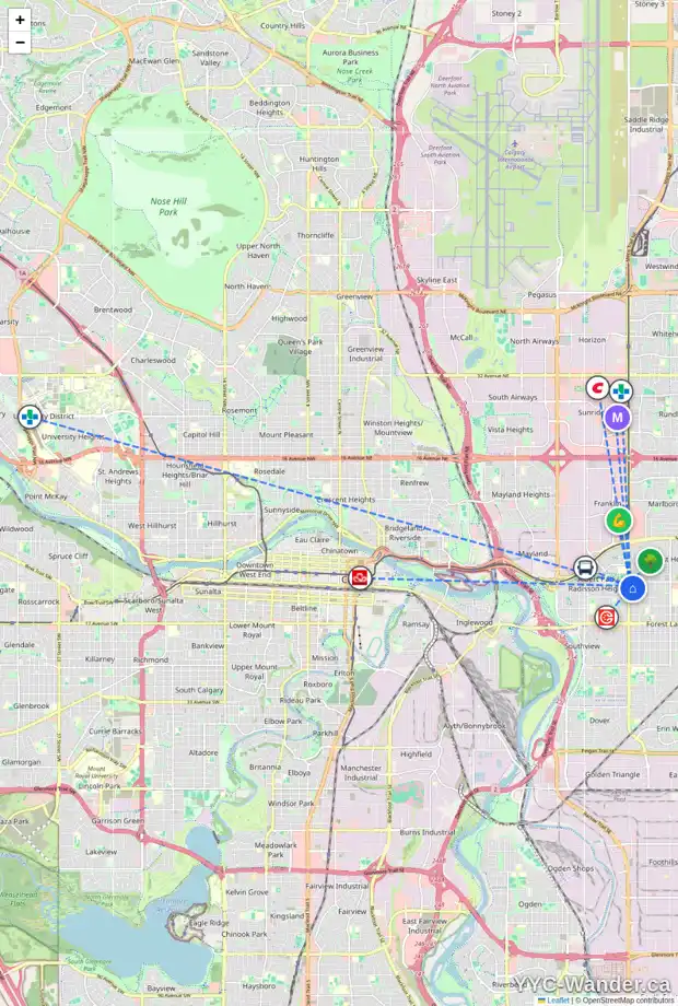 Daily accessibility map for 920 36 ST SE, Calgary showing nearby schools, grocery stores, parks, LRT stations and nearby amenities