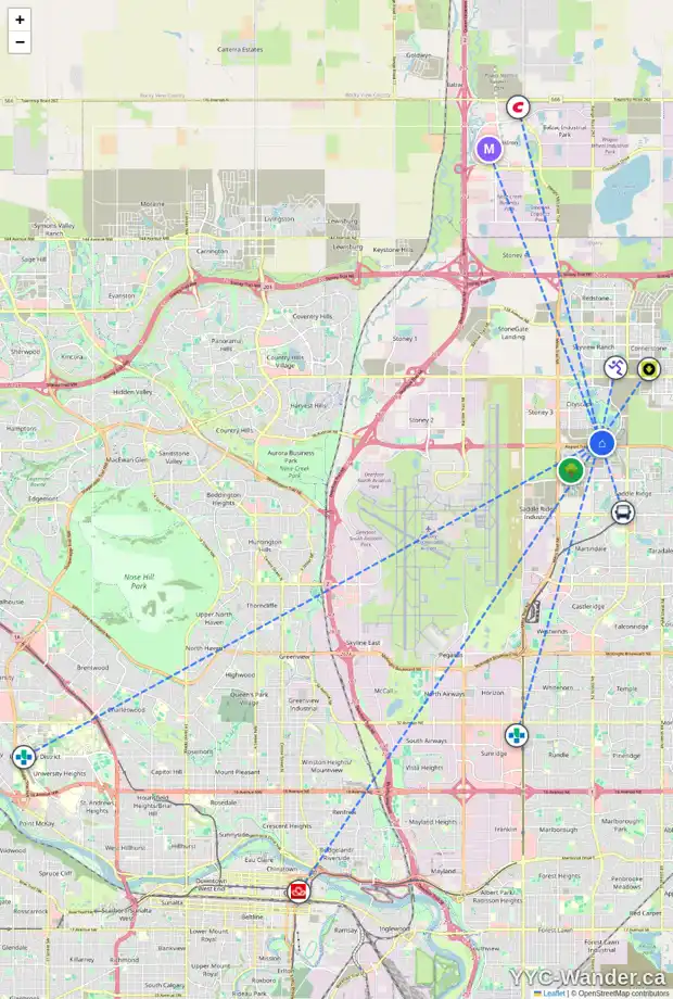 Daily accessibility map for 111 CITYLINE GV NE, Calgary showing nearby schools, grocery stores, parks, LRT stations and nearby amenities