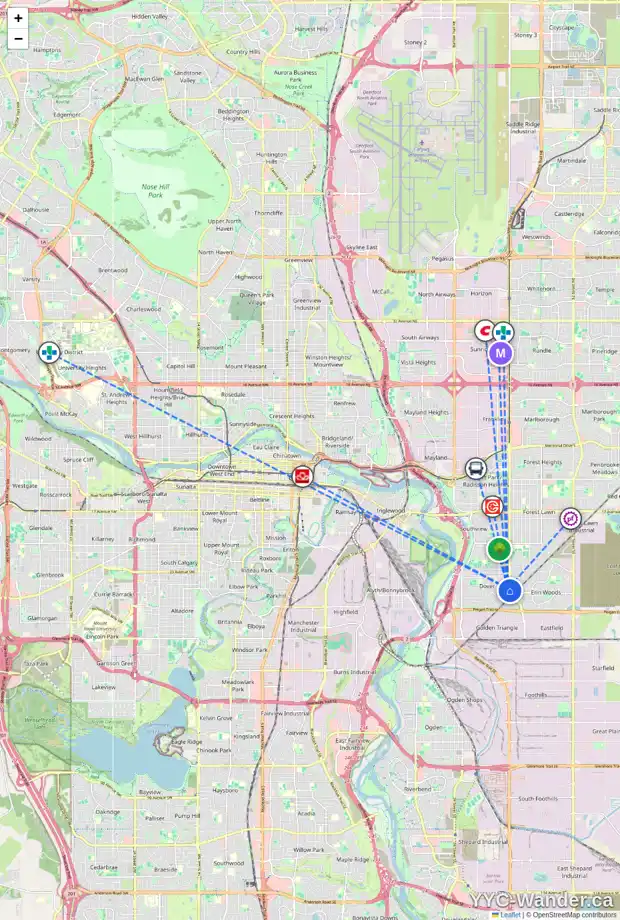 Daily accessibility map for 44 DOVERVIEW PL SE, Calgary showing nearby schools, grocery stores, parks, LRT stations and nearby amenities