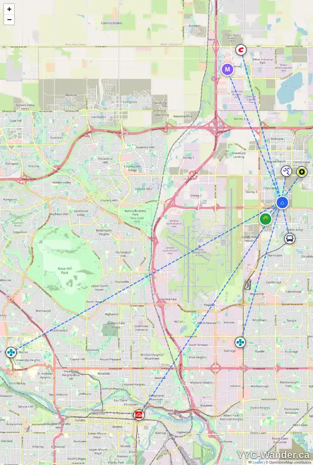 Daily accessibility map for 44 CITYLINE MR NE, Calgary showing nearby schools, grocery stores, parks, LRT stations and nearby amenities
