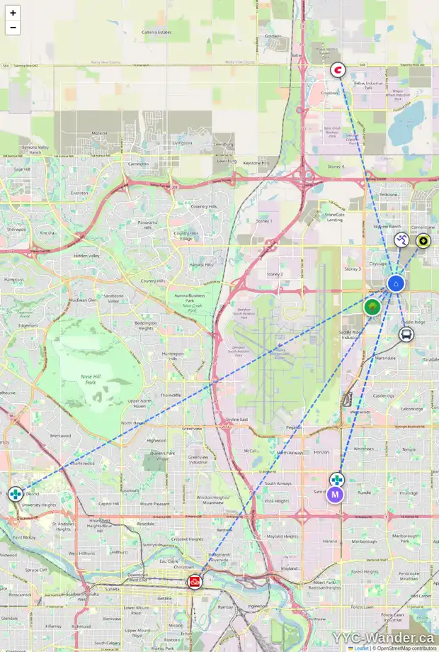 Daily accessibility map for 56 CITYLINE MR NE, Calgary showing nearby schools, grocery stores, parks, LRT stations and nearby amenities