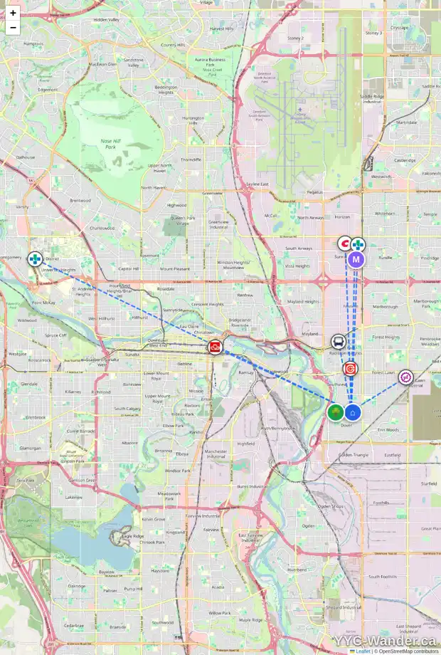 Daily accessibility map for 3219 31A AV SE, Calgary showing nearby schools, grocery stores, parks, LRT stations and nearby amenities