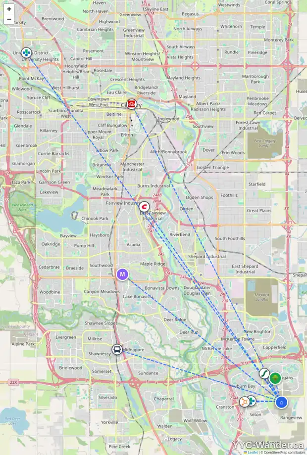 Daily accessibility map for 56 BARTLETT WY SE, Calgary showing nearby schools, grocery stores, parks, LRT stations and nearby amenities