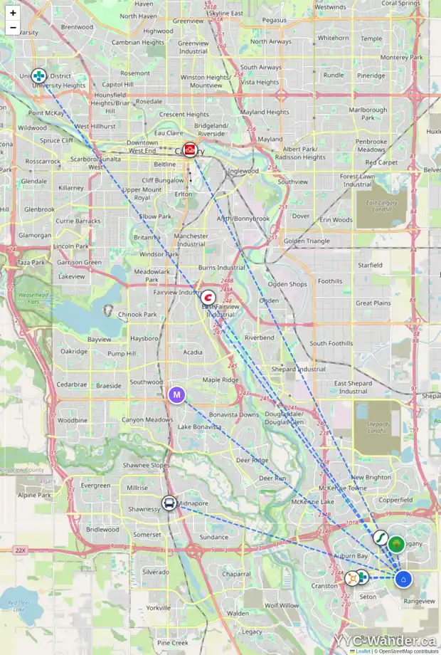 Daily accessibility map for 47 BARTLETT RO SE, Calgary showing nearby schools, grocery stores, parks, LRT stations and nearby amenities