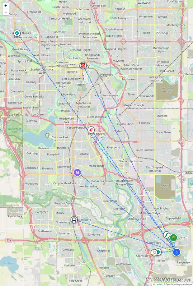 Daily accessibility map for 19 BARTLETT RO SE, Calgary showing nearby schools, grocery stores, parks, LRT stations and nearby amenities