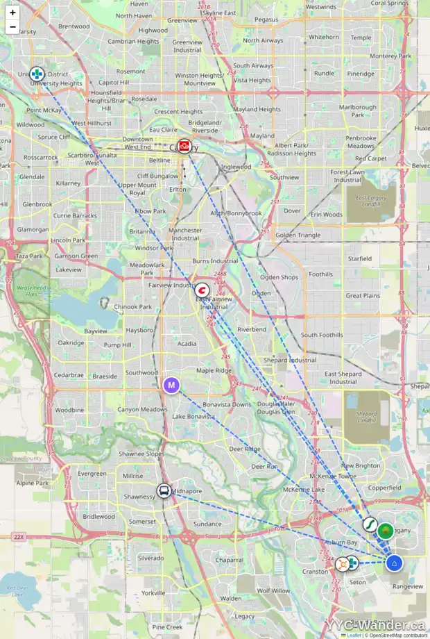Daily accessibility map for 12 BARTLETT WY SE, Calgary showing nearby schools, grocery stores, parks, LRT stations and nearby amenities