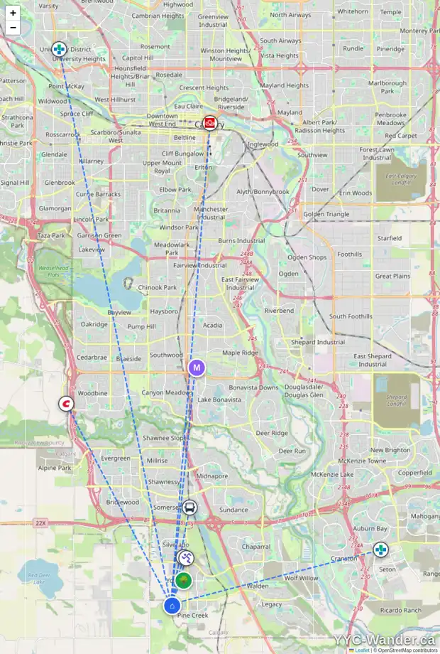 Daily accessibility map for 244 CREEKSIDE TC SW, Calgary showing nearby schools, grocery stores, parks, LRT stations and nearby amenities
