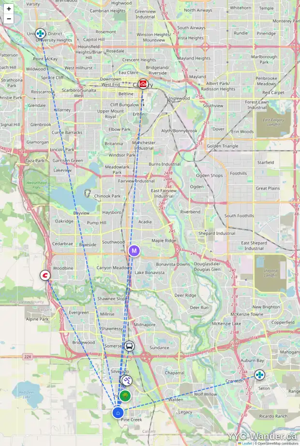 Daily accessibility map for 93 CREEKSIDE PS SW, Calgary showing nearby schools, grocery stores, parks, LRT stations and nearby amenities