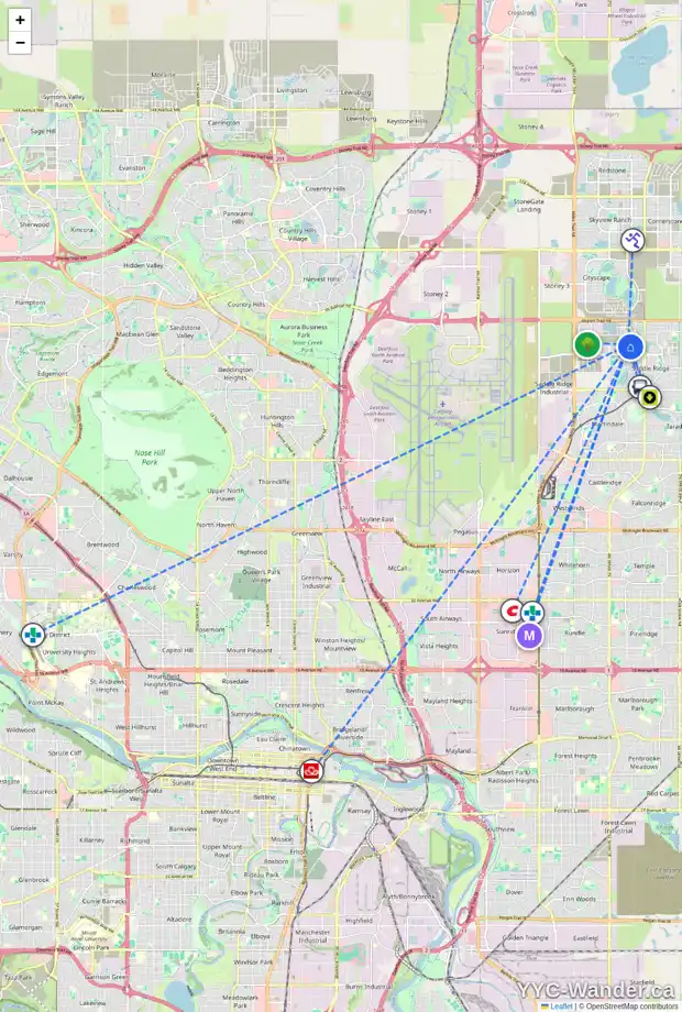 Daily accessibility map for 154 SAVANNA ST NE, Calgary showing nearby schools, grocery stores, parks, LRT stations and nearby amenities