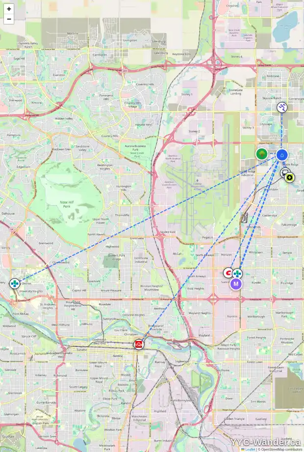 Daily accessibility map for 303 669 SAVANNA BV NE, Calgary showing nearby schools, grocery stores, parks, LRT stations and nearby amenities