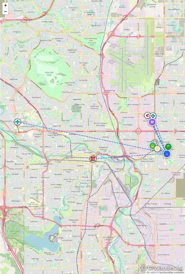 Daily accessibility map for 4603 FORDHAM CR SE, Calgary showing nearby schools, grocery stores, parks, LRT stations and nearby amenities
