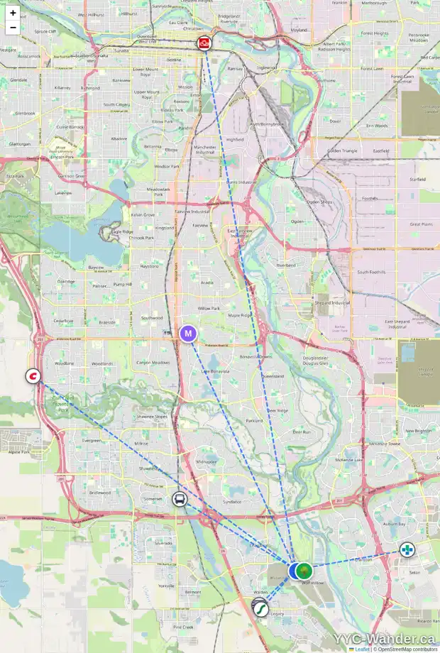Daily accessibility map for 2316 111 WOLF CREEK DR SE, Calgary showing nearby schools, grocery stores, parks, LRT stations and nearby amenities
