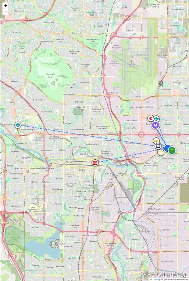 Daily accessibility map for 4220 MARYVALE RD NE, Calgary showing nearby schools, grocery stores, parks, LRT stations and nearby amenities