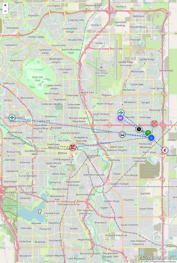 Daily accessibility map for 512 MALVERN GR NE, Calgary showing nearby schools, grocery stores, parks, LRT stations and nearby amenities