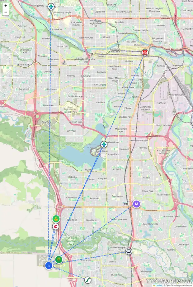 Daily accessibility map for 15473 45 ST SW, Calgary showing nearby schools, grocery stores, parks, LRT stations and nearby amenities