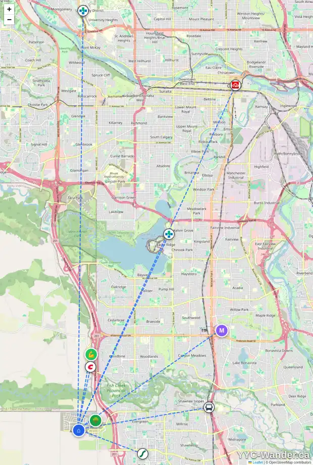 Daily accessibility map for 54 VERDURE PL SW, Calgary showing nearby schools, grocery stores, parks, LRT stations and nearby amenities