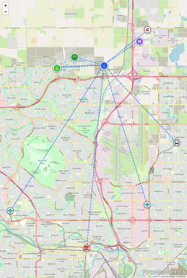 Daily accessibility map for 176 LEWISTON LD NE, Calgary showing nearby schools, grocery stores, parks, LRT stations and nearby amenities
