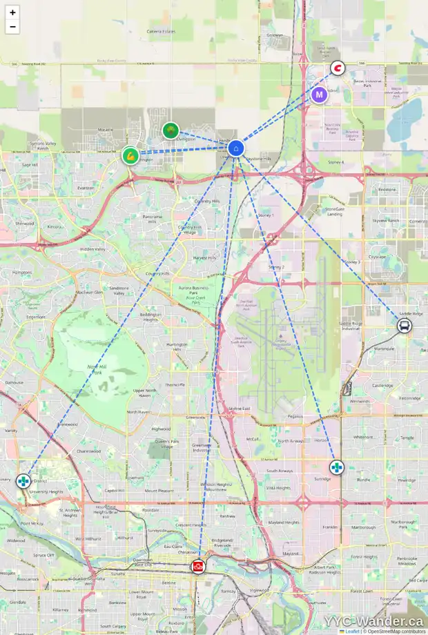 Daily accessibility map for 124 LEWISTON LD NE, Calgary showing nearby schools, grocery stores, parks, LRT stations and nearby amenities