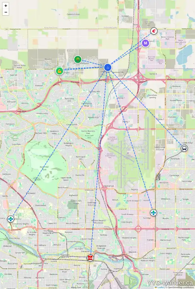 Daily accessibility map for 128 LEWISTON LD NE, Calgary showing nearby schools, grocery stores, parks, LRT stations and nearby amenities