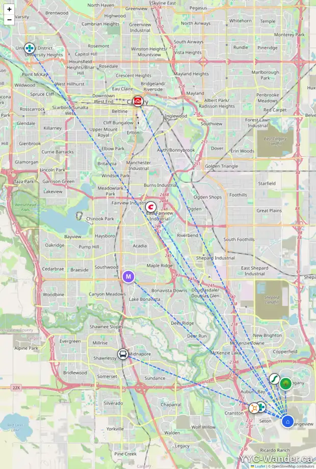 Daily accessibility map for 275 HEARTWOOD GD SE, Calgary showing nearby schools, grocery stores, parks, LRT stations and nearby amenities