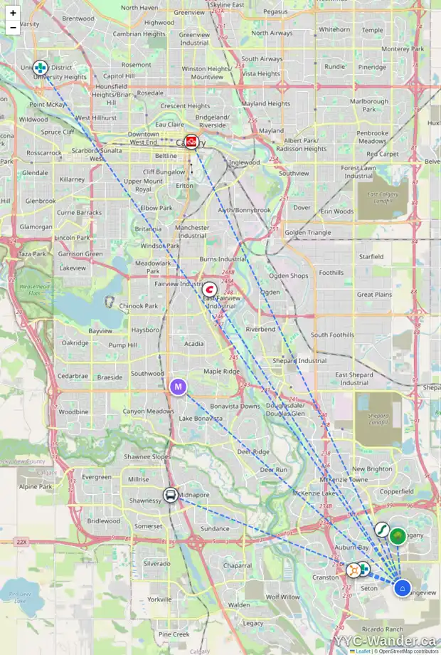 Daily accessibility map for 311 HEARTWOOD GD SE, Calgary showing nearby schools, grocery stores, parks, LRT stations and nearby amenities