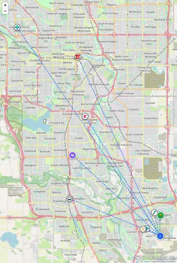Daily accessibility map for 19 HEARTWOOD VI SE, Calgary showing nearby schools, grocery stores, parks, LRT stations and nearby amenities