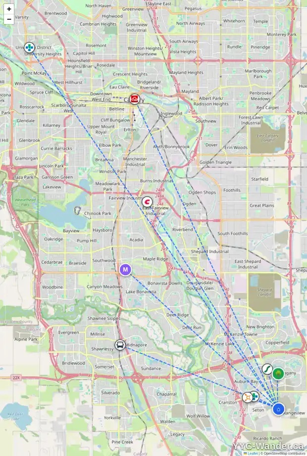 Daily accessibility map for 47 HEARTWOOD VI SE, Calgary showing nearby schools, grocery stores, parks, LRT stations and nearby amenities